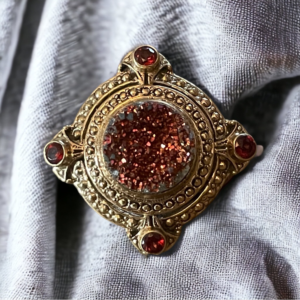 Vintage Nicky Butler Sunset Druzy Quartz And Mozambique Garnet Cocktail Ring 75$
